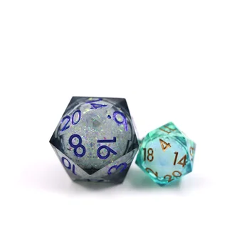 RPG קצוות חדים dnd polyhedral 33mm מנופחים d20 שחור כחול מעורבב מיקה נוזלי הקוביות